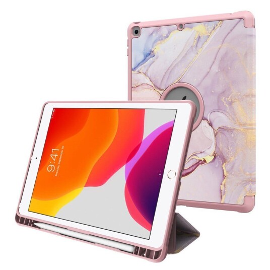 INCOVER iPad 10.2" (2021 / 2020 / 2019) Flip Deksel m. Ståfunksjon & Pencil Holder - Rosa Marmor