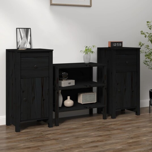 vidaXL Skjenker 2 stk svart 40x35x80 cm heltre furu