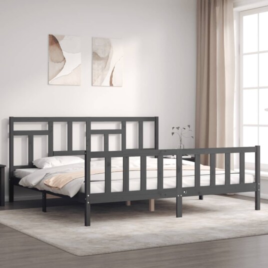 vidaXL Sengeramme med hodegavl grå 200x200 cm heltre