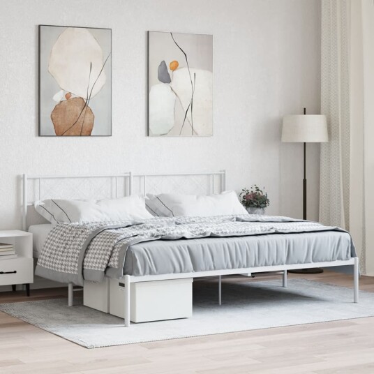 vidaXL Sengeramme i metall med hodegavl hvit 183x213 cm 8721012191105
