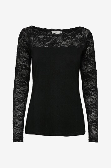 KAFFE - Topp Lacy Boat T-shirt - Svart