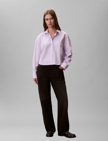 Calvin Klein Jeans Cotton Poplin Cropped Shirt   Purple   L