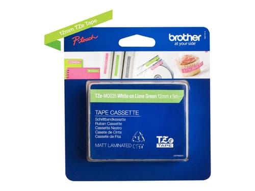 Brother Tape 12mm Tze-mqg35 Hvit/lime grønn