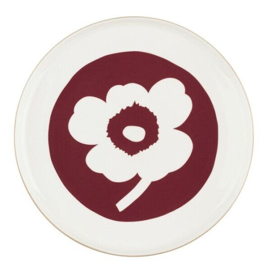 Marimekko Unikko tallerken 25 cm hvit/mørk kirsebær/brun Marimekko Unikko tallerken 25 cm hvit/mørk kirsebær/brun