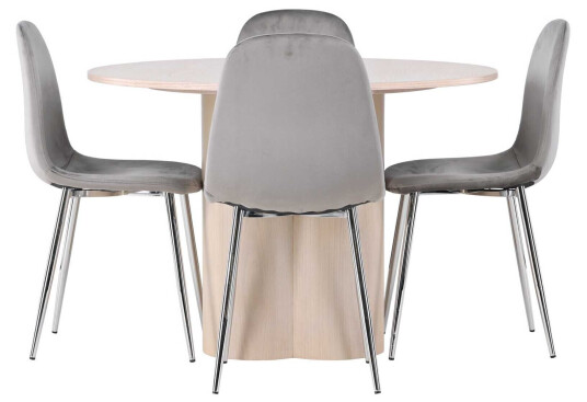 Venture Design Olivia & Eva spisegruppe Lysegrå/whitewash 4 stoler & bord 110 cm