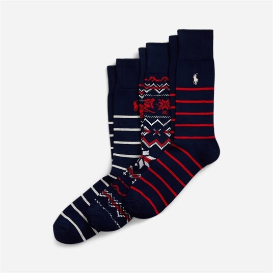 Fair Isle & Striped 3-Sock Gift Set - Assorted