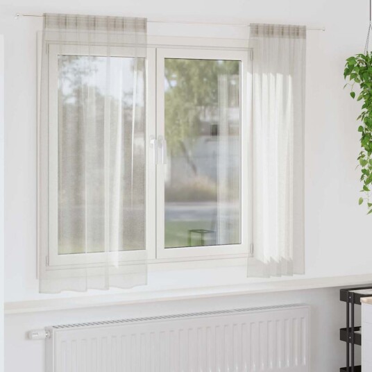 Gardiner med gardiner 2 pcs Krem Polyester Gardiner med gardiner 2 pcs Krem Polyester