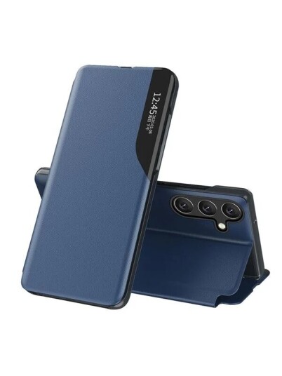 Hurtel Eco Leather View Case Cover for Samsung Galaxy A24 4G with Flip Stand Blue