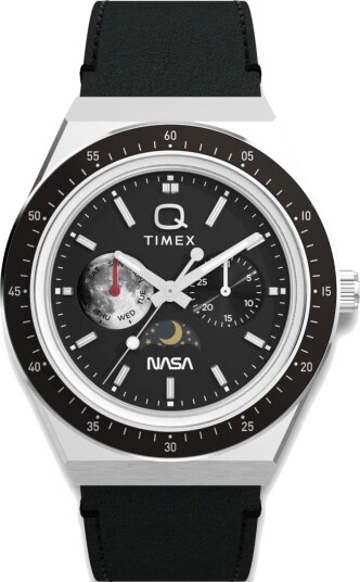 Timex Q Timex x NASA Luminous Leather Strap 40mm Black Dial