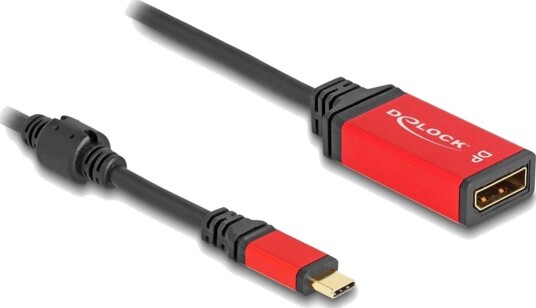 Delock   Adapterkabel   24 Pin Usb C Hann Til Displayport Hunn   20 Cm   8K 30Hz Støtte Støtte For Dp Alt Modus Hdr10 Støtte   Sort / Rød