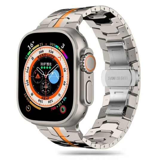 Apple Watch (42/44/SE/45/49 mm) Tech-Protect Stainless Line Stål Klokkerem - Titanium / Oransje