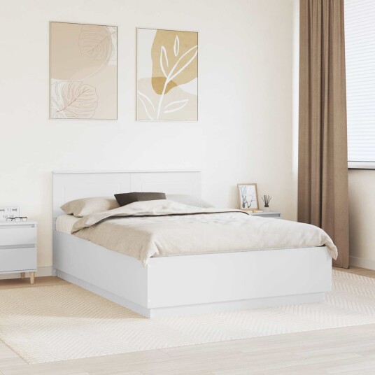 Sengestamme med LED stripelys Hvit 150 x 200 cm Konstruert tre