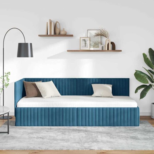 Hjørnesengramme med hodegjerde Blå 80 cm x 200 cm Fløyel