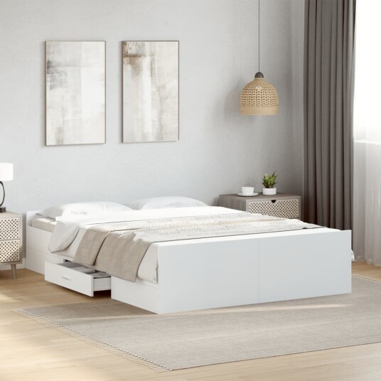 Sengeramme med skuffer hvit 135x190 cm konstruert tre 8721102619670 Sengeramme med skuffer hvit 135x190 cm konstruert tre 8721102619670
