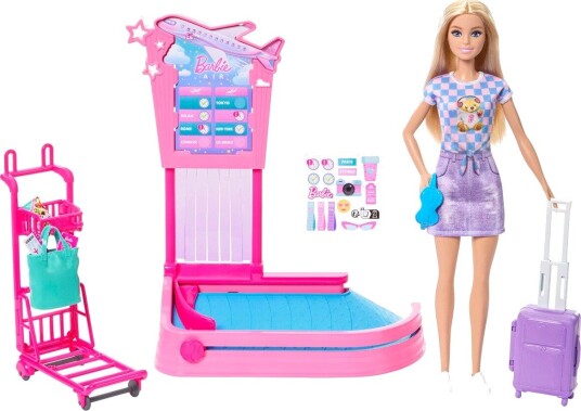 Barbie Baggage Claim Lekesett med Trillevogn og Tilbehør - Rosa Figurer Barbie Baggage Claim Lekesett med Trillevogn og Tilbehør - Rosa Figurer