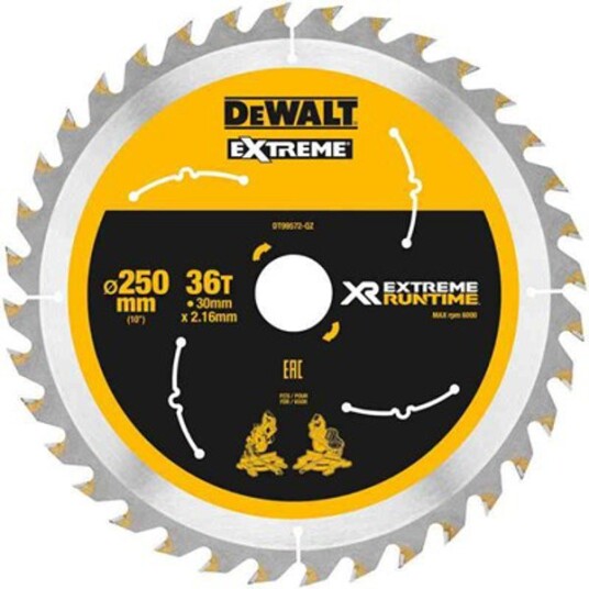 Dewalt 250mm Sirkelsagblad 36T for Tre med 30mm Hulldiameter