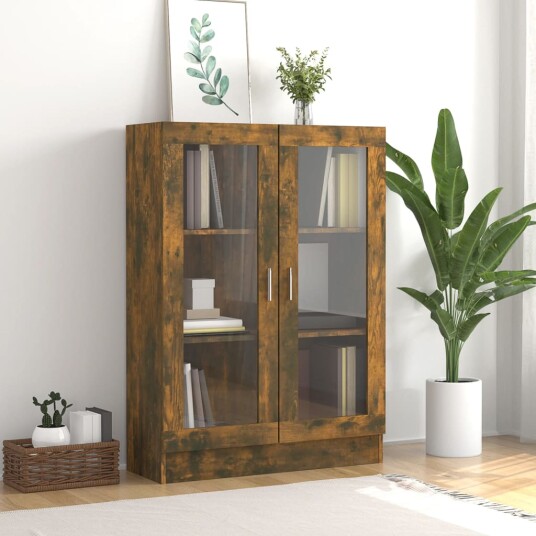 vidaXL Vitrineskap r?kt eik 82,5x30,5x115 cm konstruert tre vidaXL Vitrineskap r?kt eik 82,5x30,5x115 cm konstruert tre