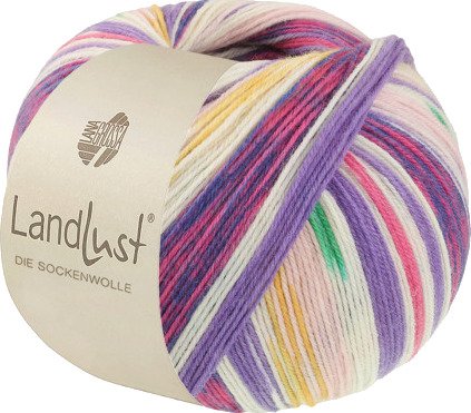 Lana Grossa Landlust Sock Wool Garn 721 Rosa/Ecru/Grønn/Blå Fiolett/Safrangul/Pink/Fuchsia