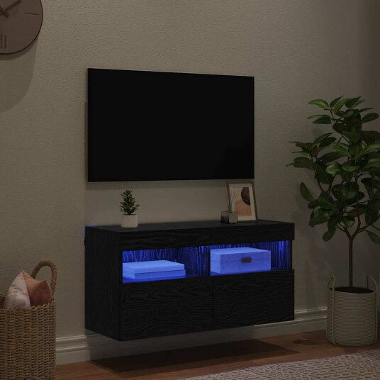 TV Veggskap Svart Eik 80 x 30 x 40 cm Konstruert tre
