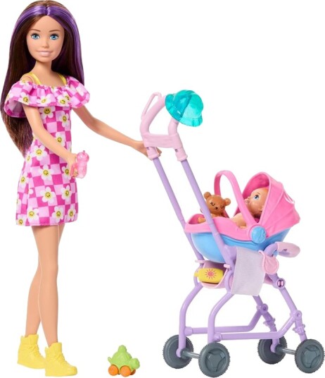 Barbie Skipper Babysitters Inc. Playset With Skipper Doll Baby Doll Stroller & 7 Accessories Pink