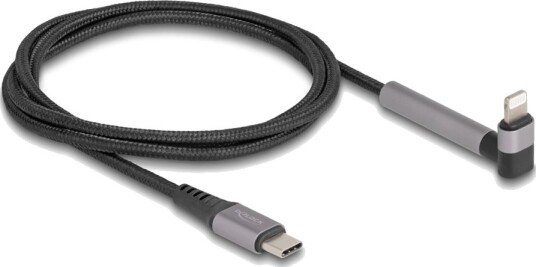 Delock Lightning-Kabel 24 Pin Usb-C Hann Rett Til Lightning Hann Vinklet 1.5 Mfi-Sertifisert Gråsvart Lade Og Synkronisere Up To 480 Mbps Rask Lading