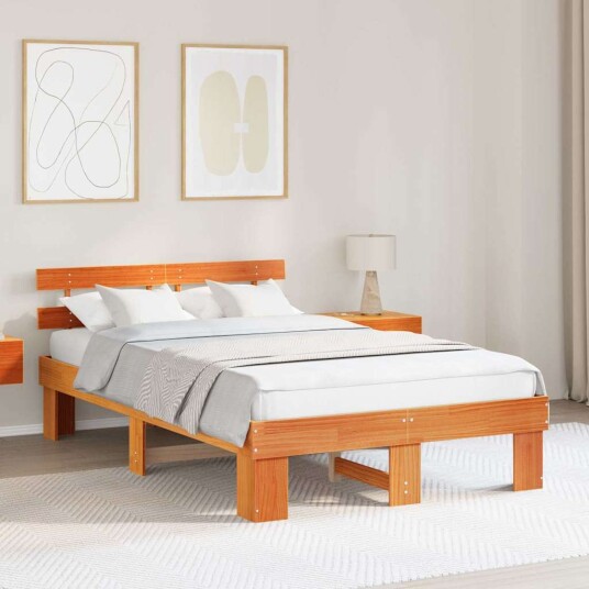  Sengestamme med hodegjerde Brun 120 x 190 cm Massivt furutre