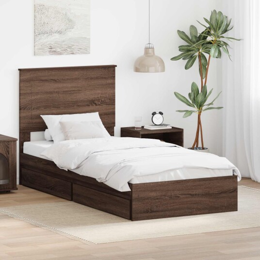Seng med Oppbevaring Brun Eik 90 x 190 cm Konstruert tre