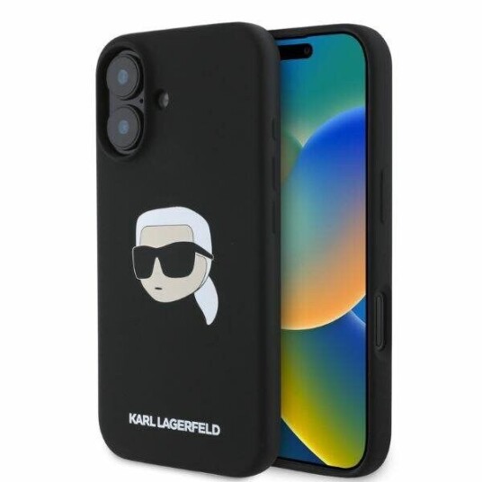 Karl Lagerfeld MagSafe Telefondeksel til iPhone 16 med Karl Head Print i Svart Silikon