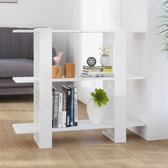 vidaXL Bokhylle/romdeler h?yglans hvit 100x30x87 cm