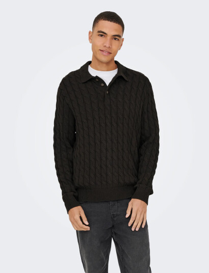 ONLY & SONS Onskicker Life Rlx Ls Cabel Polo Knit - Black - XXL ONLY & SONS Onskicker Life Rlx Ls Cabel Polo Knit - Black - XXL