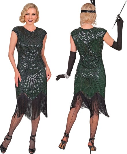 Deluxe Roaring 20's Gatsby Flapper Grønn og Svart Damekostyme