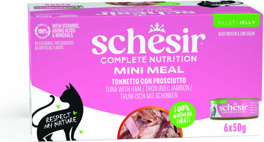 Schesir Våtfôr Complete Nutrition Filet I Gelé Tunfisk Med Skinke 6 X 50 G