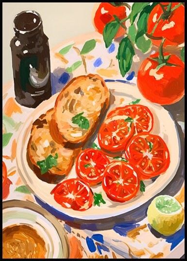 Tomatoes and Toast Mediterranean kitchen Plakat Plakat / 100x150cm