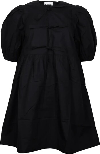 Ganni Cotton Poplin Tie String Mini Dress Black 34