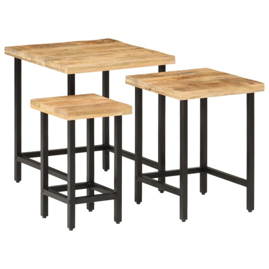 Stablebare salongbord 3 stk grovt heltre mangotre og jern 8721012160934