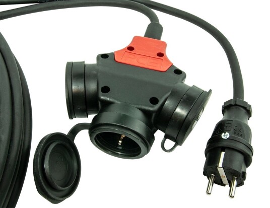 Skjøtekabel 3-Veis Schuko 25M 16A H07RN-F 3G2,5mm² IP44 Skjøtekabel 3-Veis Schuko 25M 16A H07RN-F 3G2,5mm² IP44