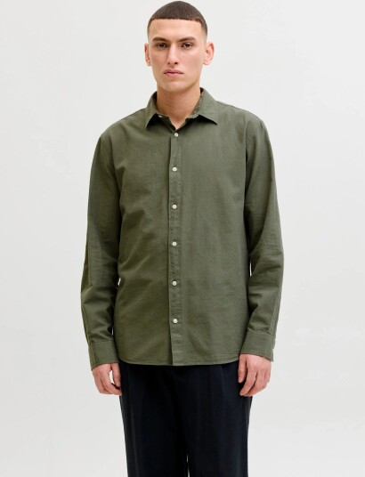 Jack & Jones Jjebreeze Linen Blend Shirt L/S Sn   Khaki green   XL