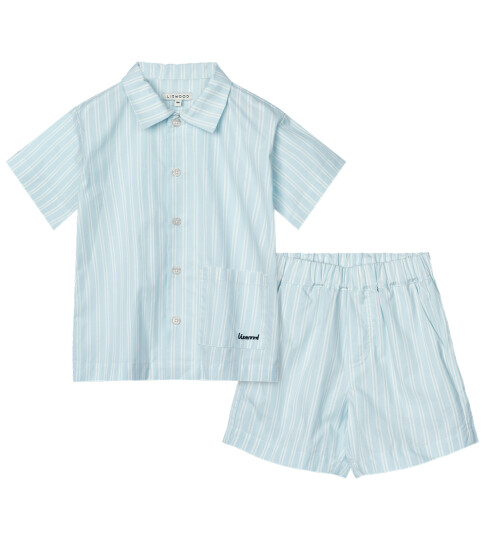 Liewood Sett Leona Stripe Ren Sky/Creme De La Creme 2 år 92 Shorts Blå Hvit