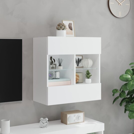 vidaXL Vegghengt TV-benk med LED hvit 58,5x30x60,5 cm 8721012256767