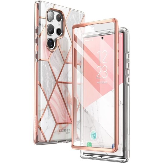I-Blason Samsung Galaxy S22 Ultra i-Blason Cosmo Marble Bakdeksel Med Skjermbeskytter - Rosa