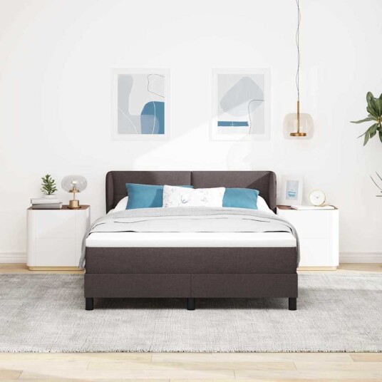 Box Spring Seng med Madrass Mørkebrun 140x200 cm Stoff