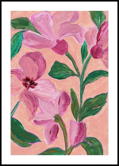 Pink Flowers With Bold Green Leaves Plakat Plakat / 70x100cm Pink Flowers With Bold Green Leaves Plakat Plakat / 70x100cm