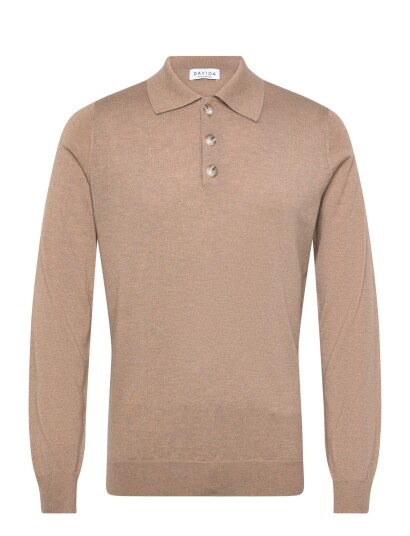 Davida Cashmere Man Fine Knit Collar Beige M Davida Cashmere Man Fine Knit Collar Beige M