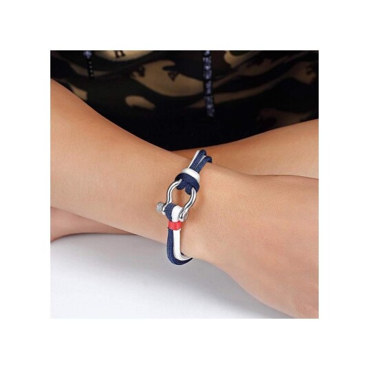 Armbånd, Rep med D-ring - Dobbel Blå / Hvit Armbånd, Rep med D-ring - Dobbel Blå / Hvit