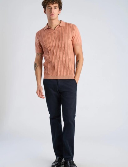Lindbergh Knitted S/S Cable V Neck Polo Pink L
