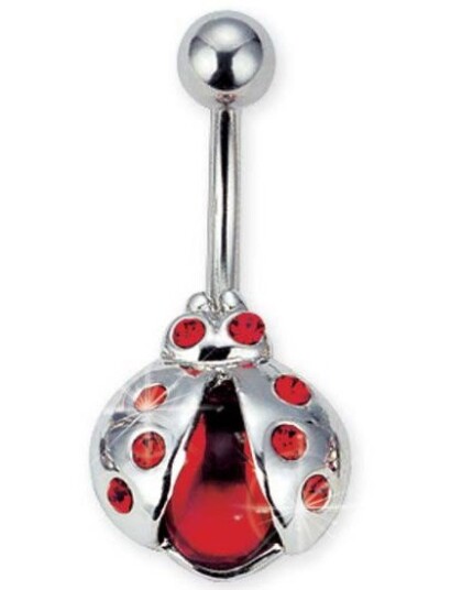 Red Daisy Bug Navlepiercing i Ekte Sølv