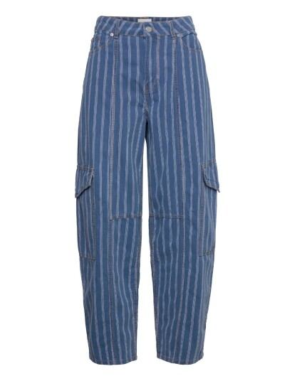 GANNI Light Stripe Denim Cargo Pants Multi/patterned 26
