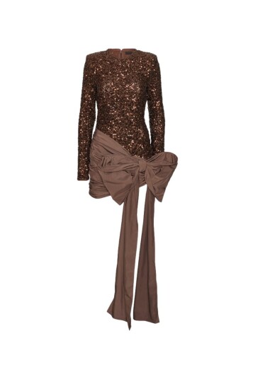 ROTATE Sequins Bow Mini Dress Kjole Brun 36