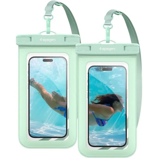 Spigen A601 Universell Vanntett Deksel - 2 Pack - Grønn / Gjennomsiktig (Maks. Mobil: 167 x 90 mm)
