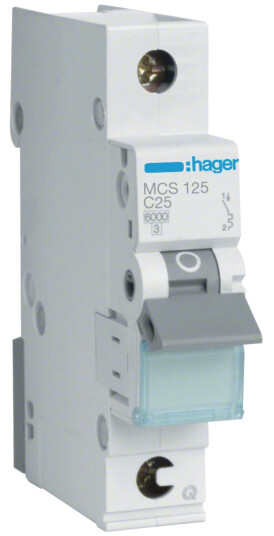 Hager MCS125 Miniatyrbryter 1 polet 6 kA C karakteristikk 25A Stikkontakter & kabler